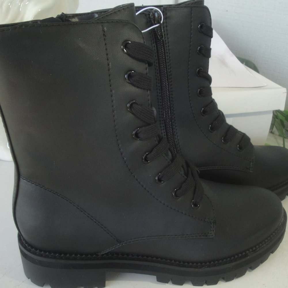 A New Day Black Combat Style Boots Ladies Size 9 - Picture 3 of 12